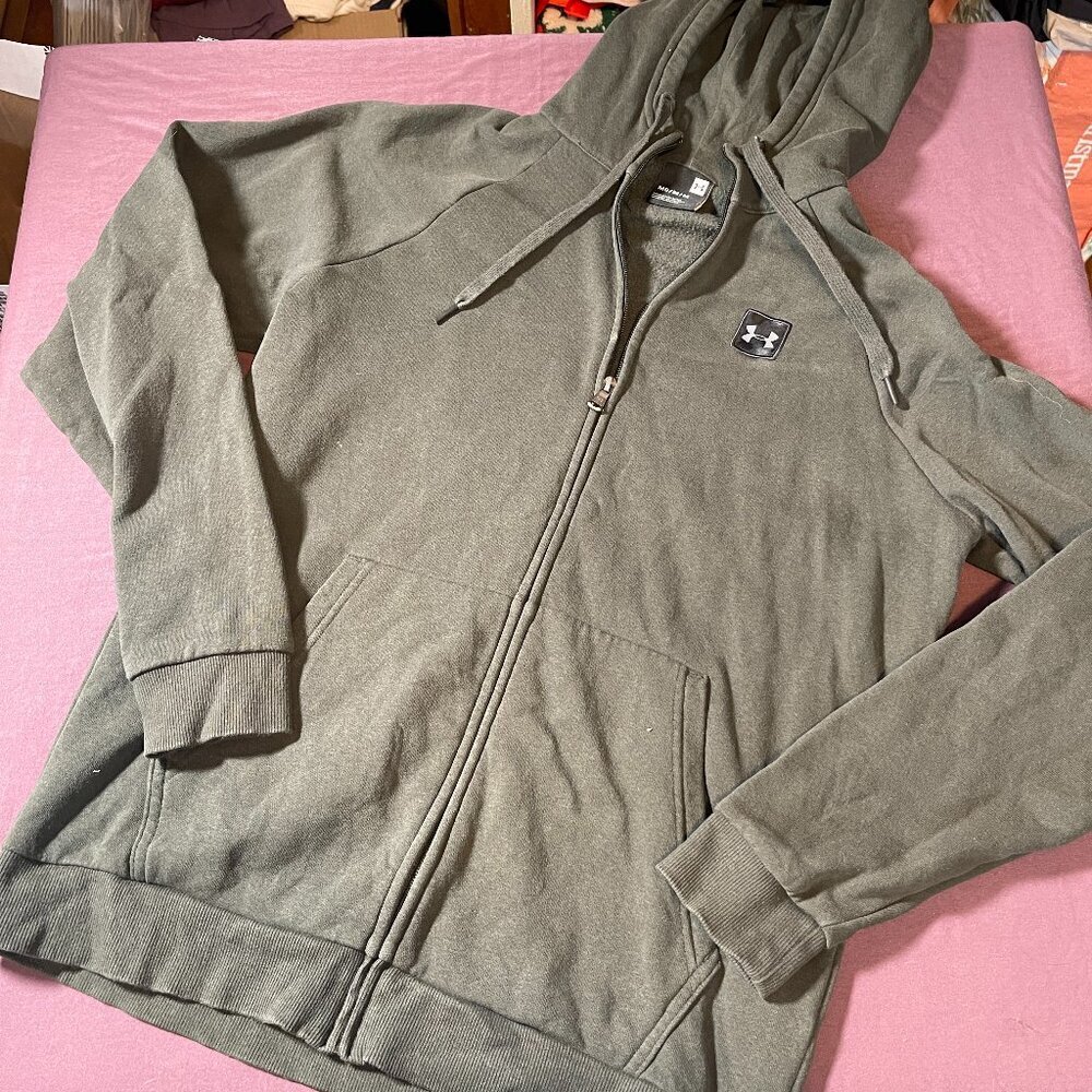 Under Armour Full Zip Hoodie Fleece Sweatshirt Forest Green - Size Medium